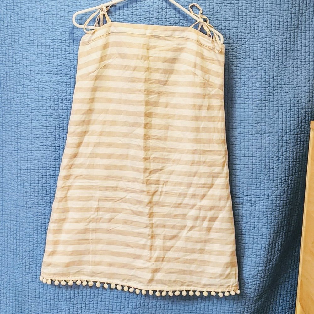 J Crew striped sundress with pom poms